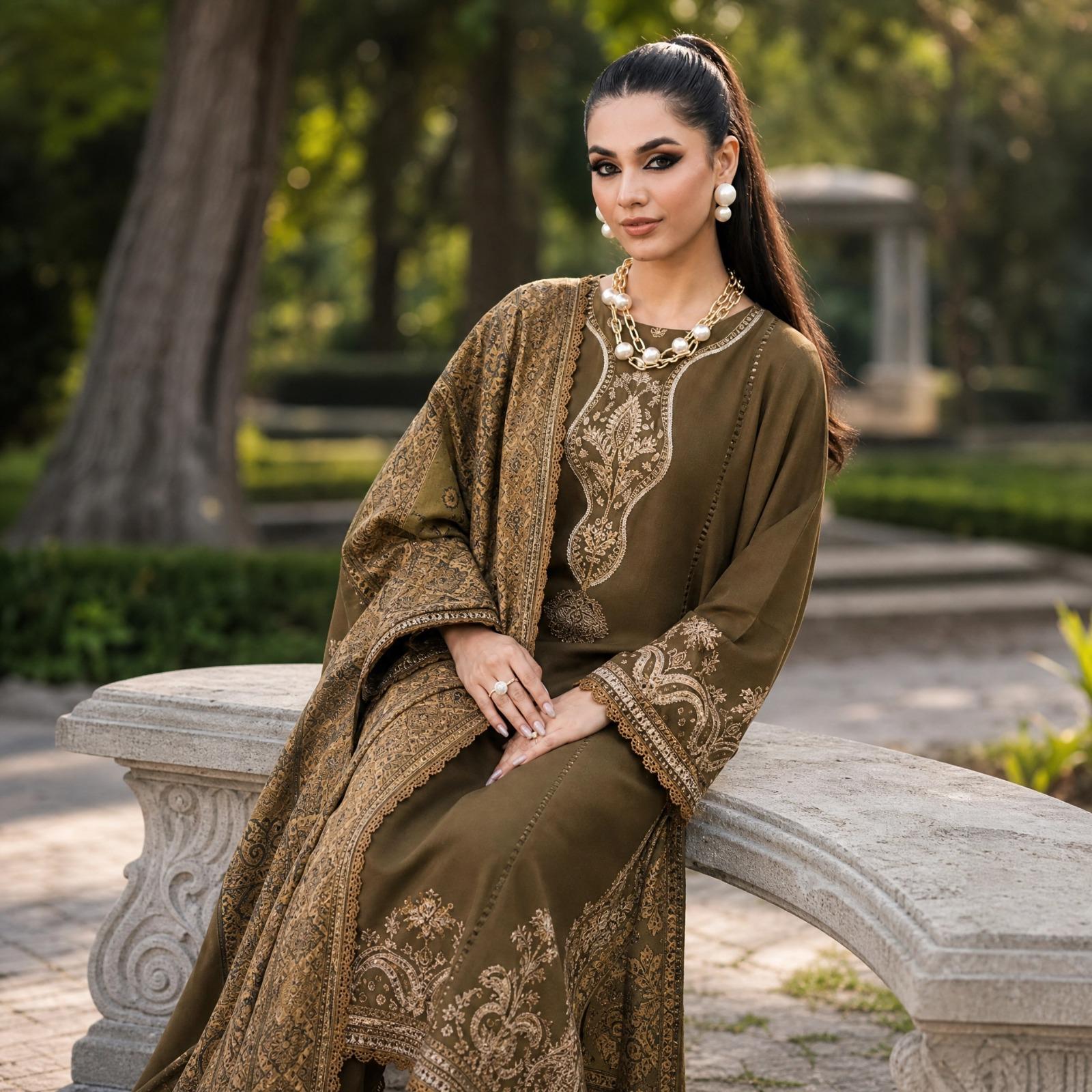Premium Dhanak (Shirt &amp; Trouser) with a Woolen Dupatta