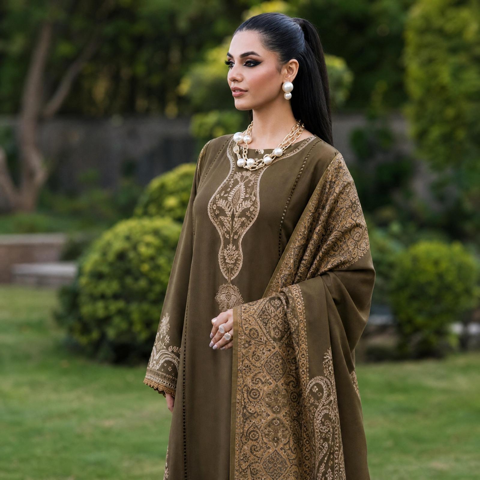 Premium Dhanak (Shirt &amp; Trouser) with a Woolen Dupatta